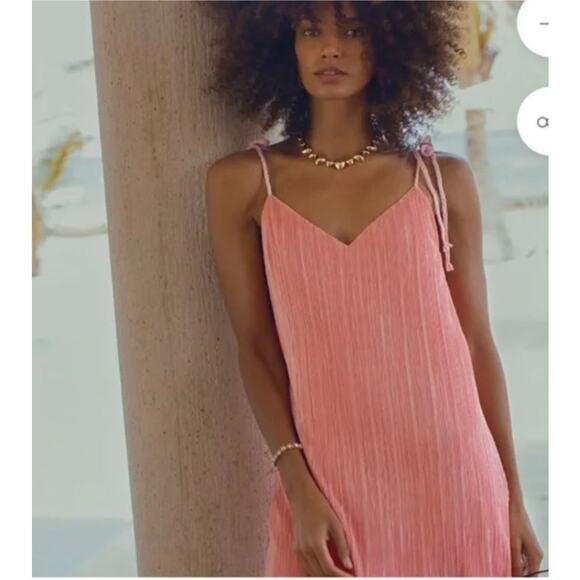 DANNIJO Pleated Mini Dress Small Pink Slip Dress Plisse Satin Coquette Feminine - Picture 1 of 8